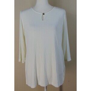 Chicos Travelers Top White Womens Size 2p = 12/14P Slinky Lined Stretch Pullover